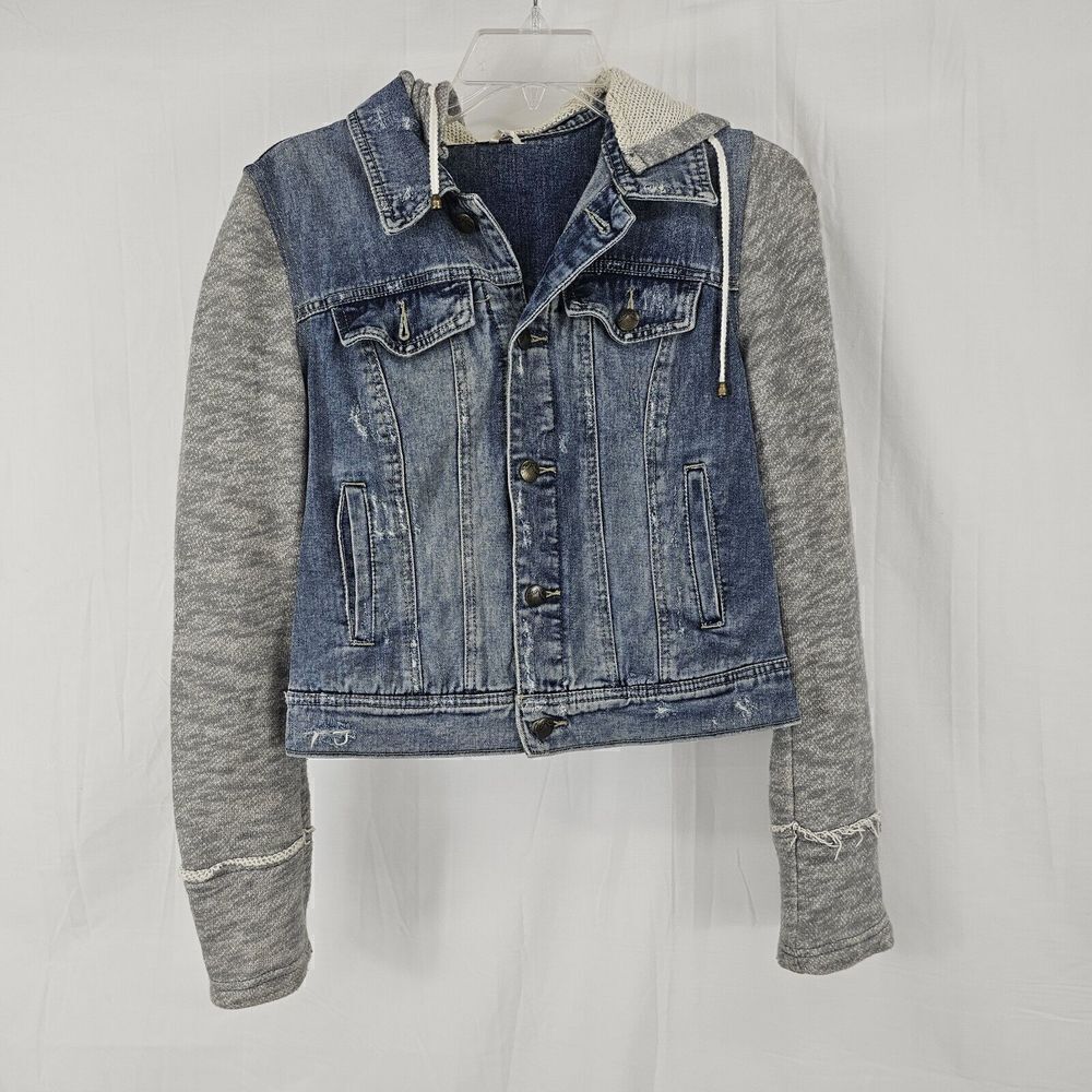 Free People Denim and Knit Hoodie Jacket Size Small - Picture 3 of 9